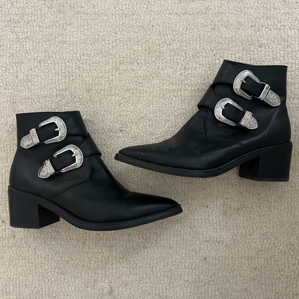 Tony Bianco Black Ankle Boots with Silver Accents